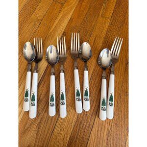 Vintage Lot of Plastic Handle Stainless Flatware - Salem Christmas Eve
